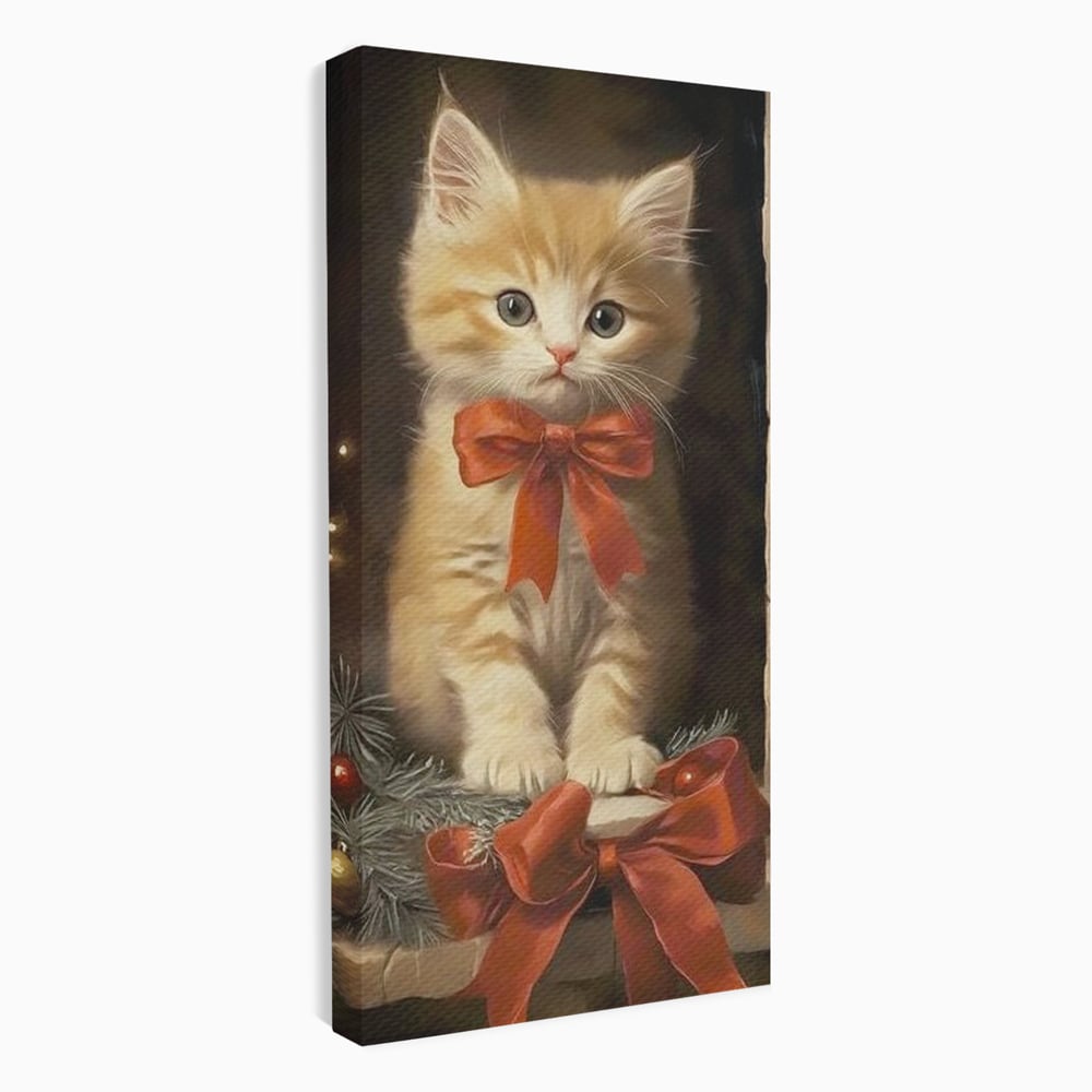 Tablou canvas cu tablou canvas cu pisoi si funda rosie, fara rama, pe sasiu de lemn